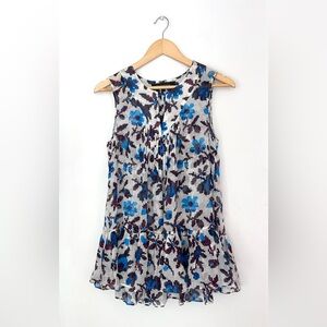 Thakoon silk Floral Sleeveless Blouse with Accents ruffle print pattern